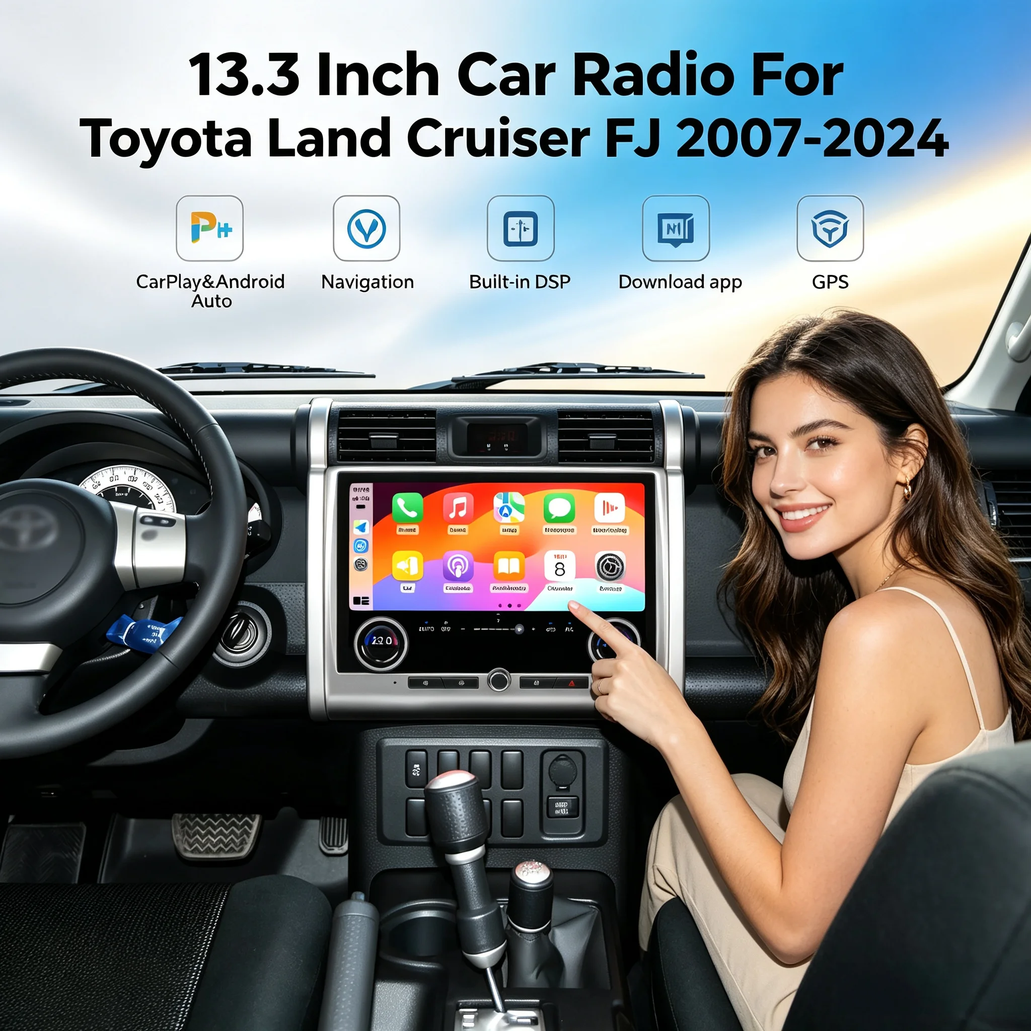 13.3'' Android 13 For Toyota Land Cruiser FJ 2007-2024 Touch Car Screen GPS Navigation Carplay Radio DSP BT Multimedia Player 4G