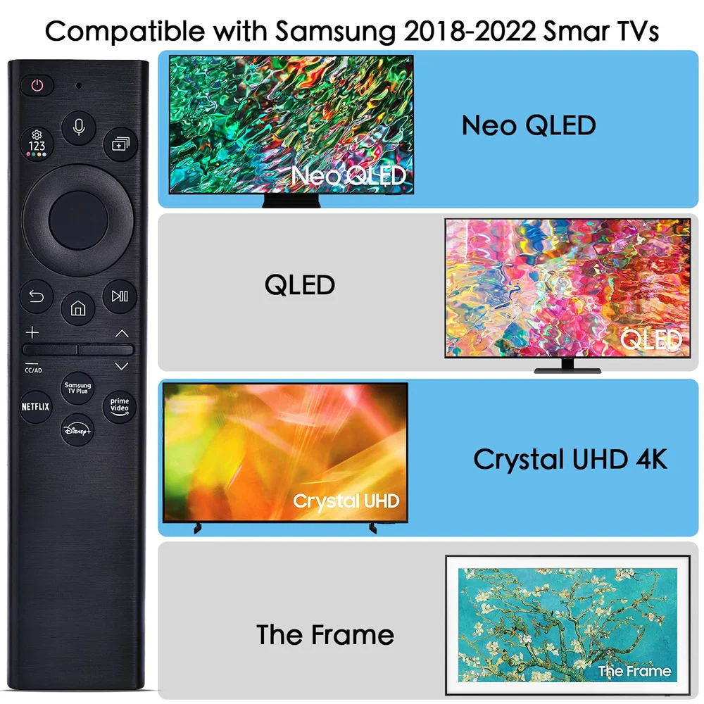 BN59-01385A Controle remoto por voz para Samsung Smart TV 2019-2023 Crystal UHD Neo QLED OLED 4K 8K Series TVs (sem função solar)