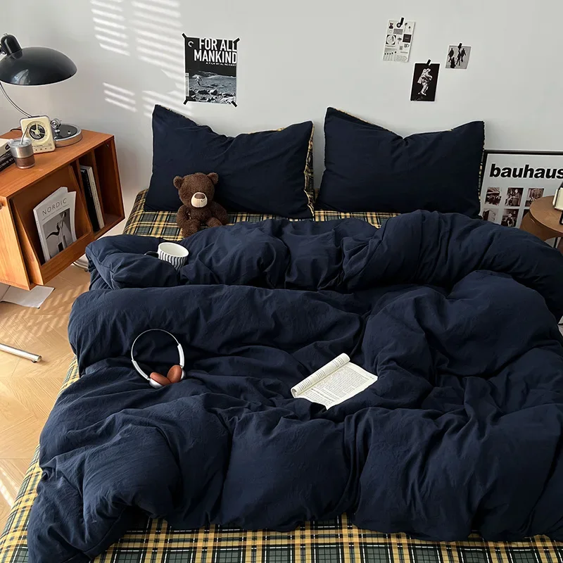Nordic Plaid Printed Bedding Set Class-A Yarn-Dyed Geometry Bedclothes for All Seasons Soft Queen Twin Comforter Sets for Adults