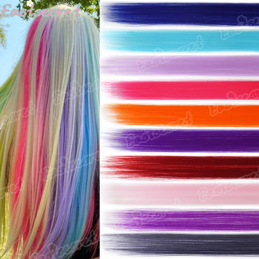 5PCS/Pack Colored Party Highlights Clip in Hair Extensions for Girls 24 Inches Omber colors Straight Hair Synthetic Hairpieces