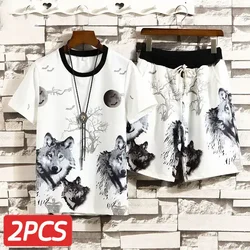 2024 Summer New Men's Casual Sports Trendy Two-Piece Set Short-Sleeved T-Shirt Set Men's Shorts Sets