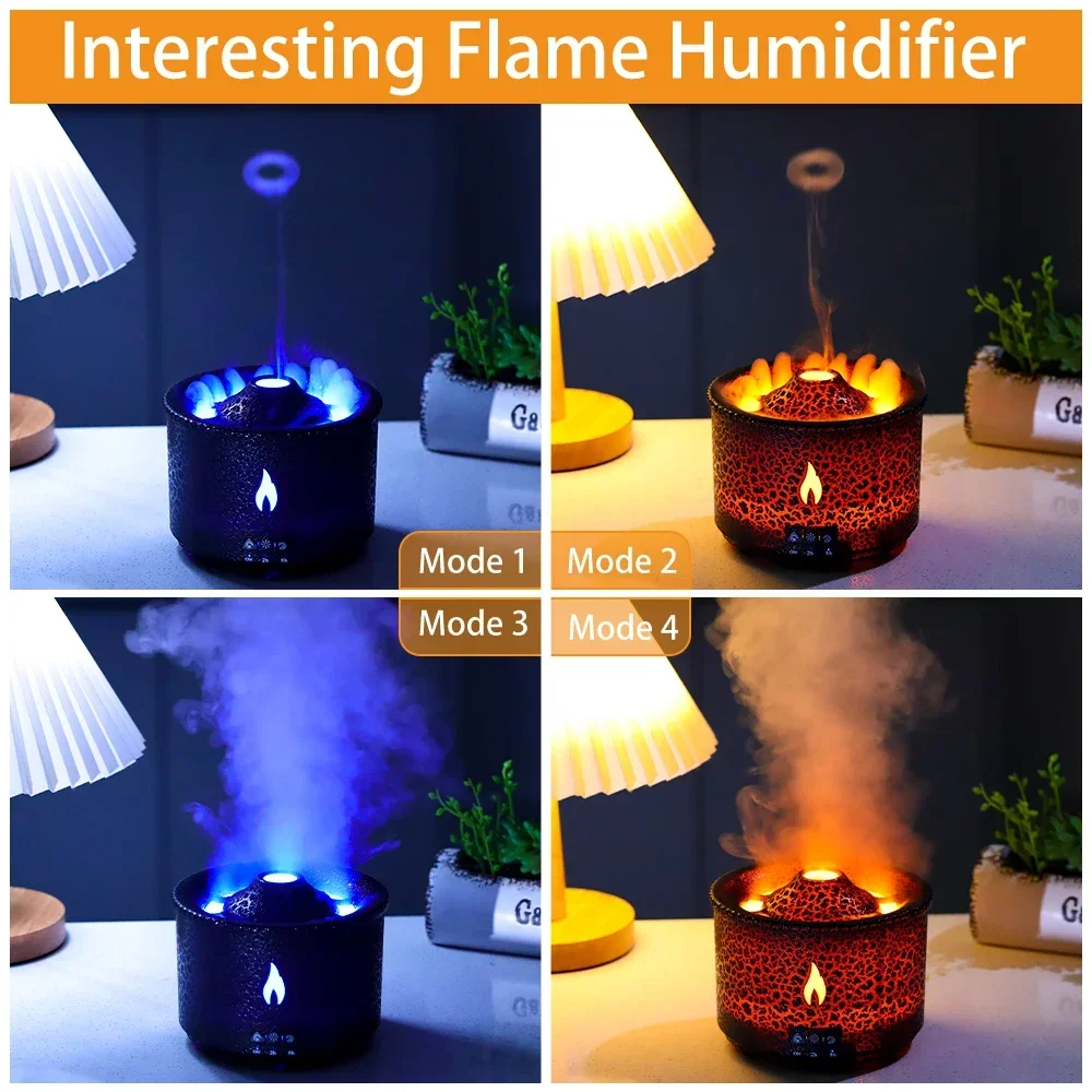 Volcano Flame Air Humidifier Ultrasonic Essential Oil  Diffuser   Room Fragrance Jellyfish Mist Smoking Steamers