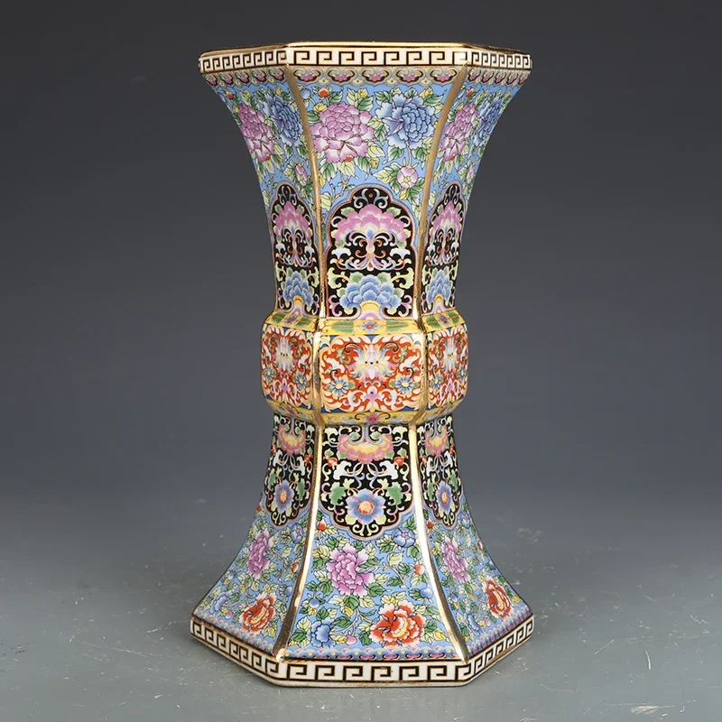 Kiln Porcelain Flower Vase Ceramic Ornaments Six Sided Bottle Living Room Home Decor Antique Official Ceramics Enamel Powder