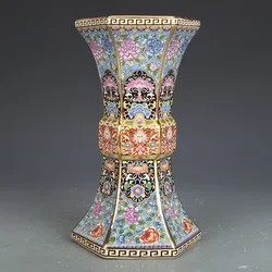 Kiln Porcelain Flower Vase Ceramic Ornaments Six Sided Bottle Living Room Home Decor Antique Official Ceramics Enamel Powder