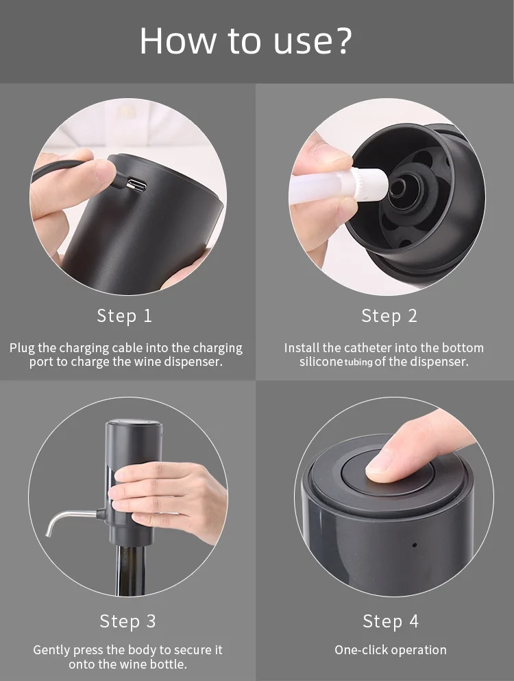 

Electric Wine Aerator Dispenser with USB Cable Silicone Tubing for Quick Decanting Portable Lightweight Design Easy to Clean