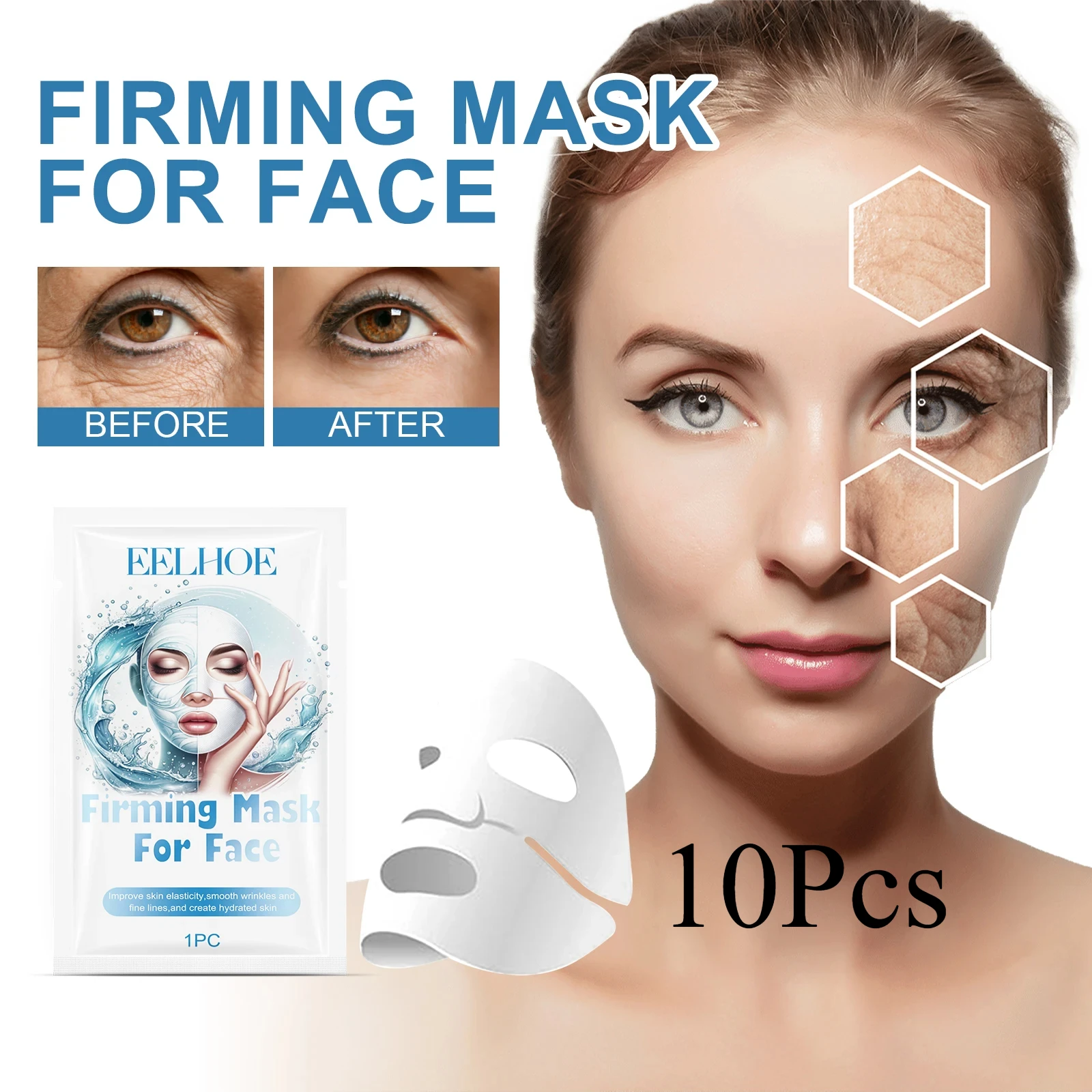 10PCS Collagen Anti Wrinkle Face Mask Deep Moisturizing Firming And Brightening Skin Lightening Fine Lines Facial Care Products