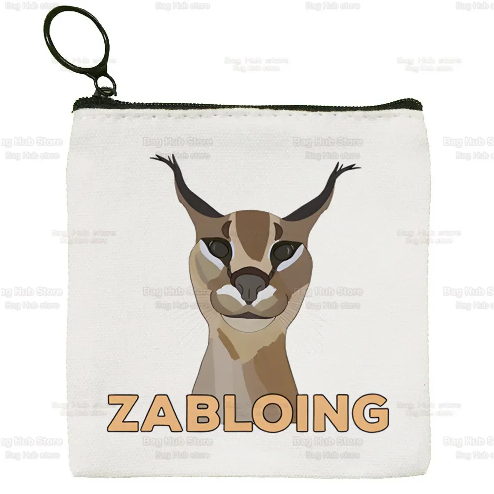 Kawaii The Floppa Canvas Coin Purse Custom Logo Caracal Cat Zabloing Storage Pouch Canvas Bag  New Coin Bag Key Coin Purse