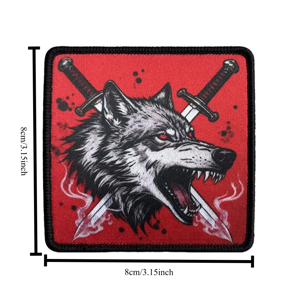 Roaring Wolf Patch Cross Swords Morale Badge Printed Decorative Patches for Clothing Hook and Loop