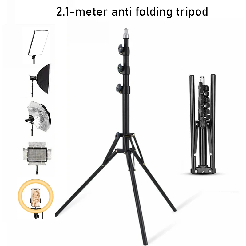 2.1M Photographic Lighting Tripod Phone Holder 1/4 Screw Foldable Portable Light Stand Photography Camera Flash Mount Brackets