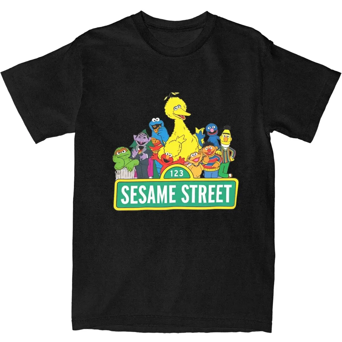 Men Sesames Streets Cookie MonsterT-Shirts Pure Cotton Tops Summer Y2K Funny Short-Sleeved T Shirt O Neck Hipster Pattern Tshirt