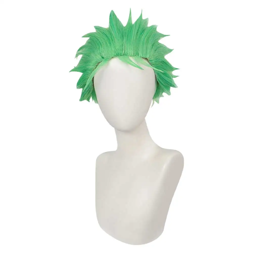 Zoro Cosplay Wigs Costume Accessories Men Green Wigs Headgear Earrings Ear Clip Male Disguise Halloween Carnival Party Suit Prop