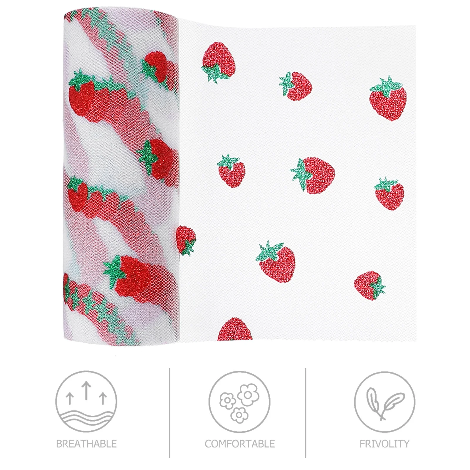

1pcs 1 Roll Strawberry Pattern Polyester Mesh Fabric Background Cloth For Diy Crafts Decor Clothes Accessories Material