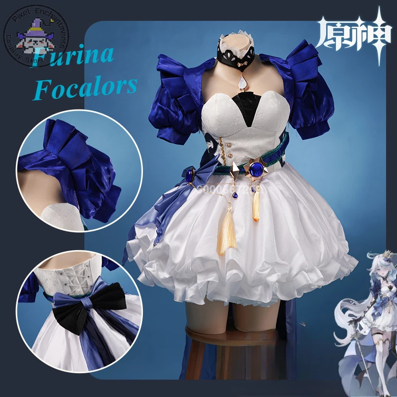 

Furina Genshin Impact Focalors Cosplay Costume Fontaine God of Justice Game Role Play Women Elegant Dress Comic Con Party Outfit