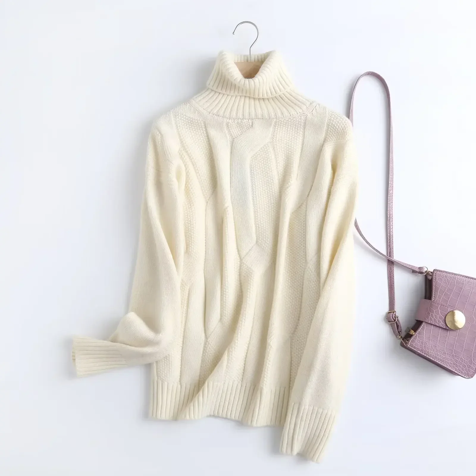 Women's Autumn 2023 New Fashion Casual Thick Warm Knit Sweater Retro High-necked Long-sleeved Women's Pullover Chic Top