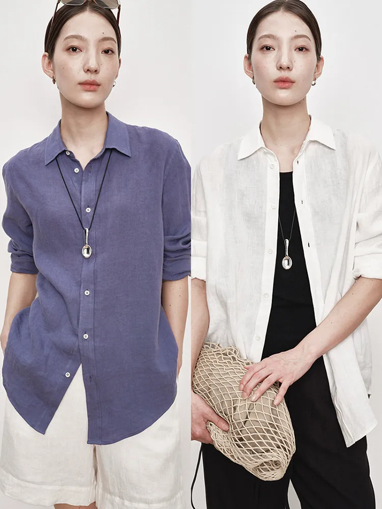 

Льняная рубашка UMILAB из 100% стираного льна, повседневный стиль, охлаждающий эффект, легкая, драпированная, свободного кроя, с длинным рукавом, на пуговицах