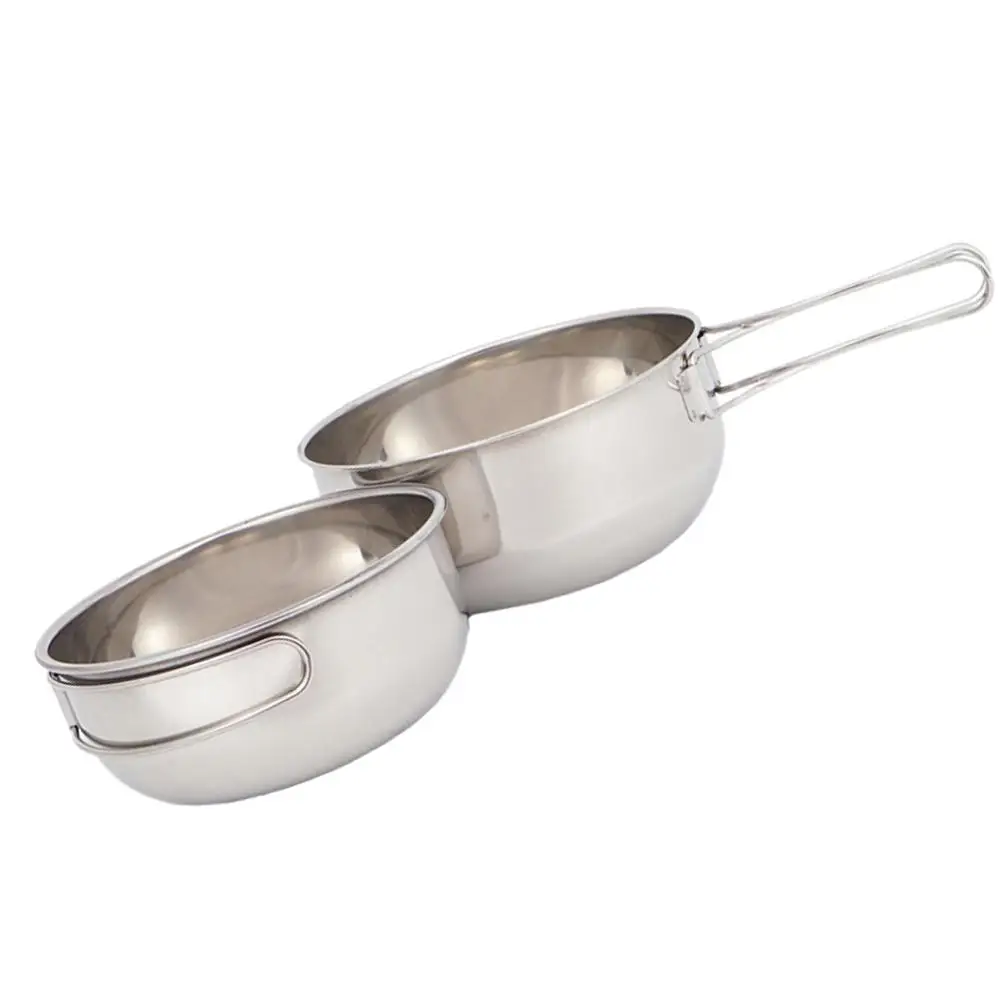 

Stainless Steel Camping Bowls Foldable Travel Tableware Set Mesh Bag Outdoor Durable Practical Kitchen Accessories