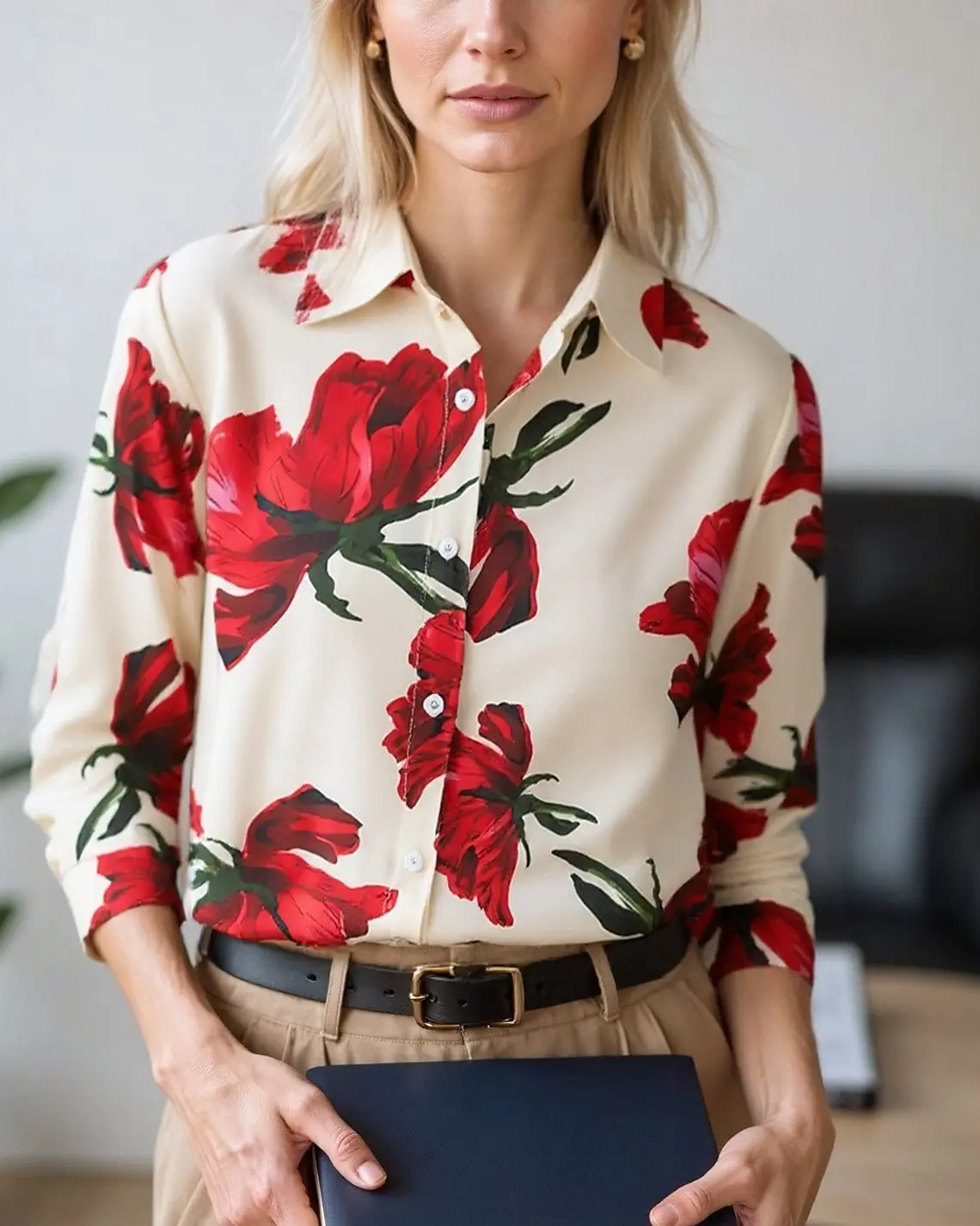 Women's Blouse Tops Floral Color Block Elegant Daily Stylish Long Sleeve Shirt Collar Regular Tops Work Daily Buttons Print