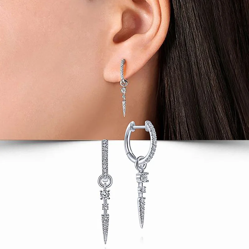 Huitan Fashion Lady Modern Style Dop Earrings with Brilliant Zirconia Trendy Silver Color Pendant Accessories for Daily Life view 4