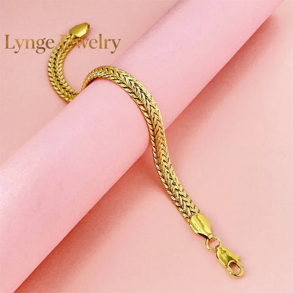 Lynge Jewelry Men's & Women's 24K Gold AU999 6mm Dragon Bone Fishbone Bracelet - Pure gold, eye-catching 6mm design, perfect cou
