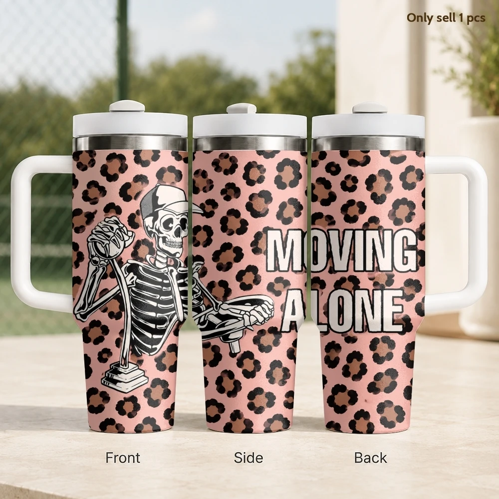 Skeleton Driver Design Vacuum Flasks 40oz Stainless Steel Insulated Tumbler with Handle & Straw Leakproof Travel Mug