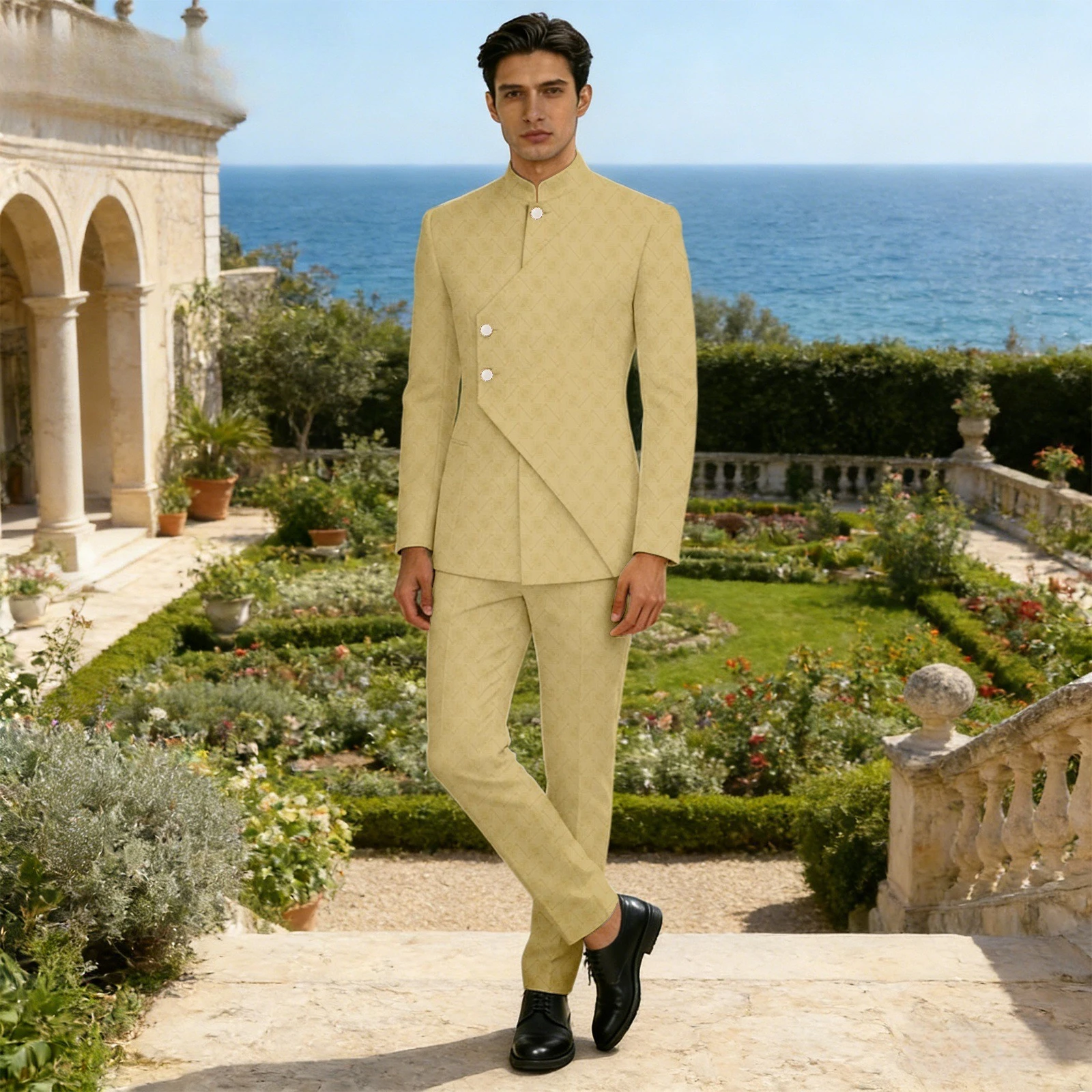 2026 New Friar Fashion Plus-size Men's Jacquard Suit Wedding Dress Groom Three Sets Host Performance Dress Wedding Suits for Men