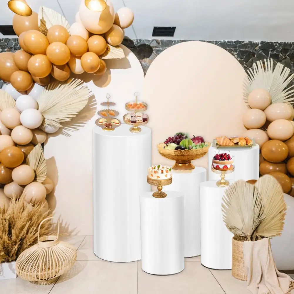 Pedestal Stand, Cylinder Pedestal Stands, White Round Cylinder Pedestal Display Plinth Pillars for Wedding Party Decor (5Pcs)