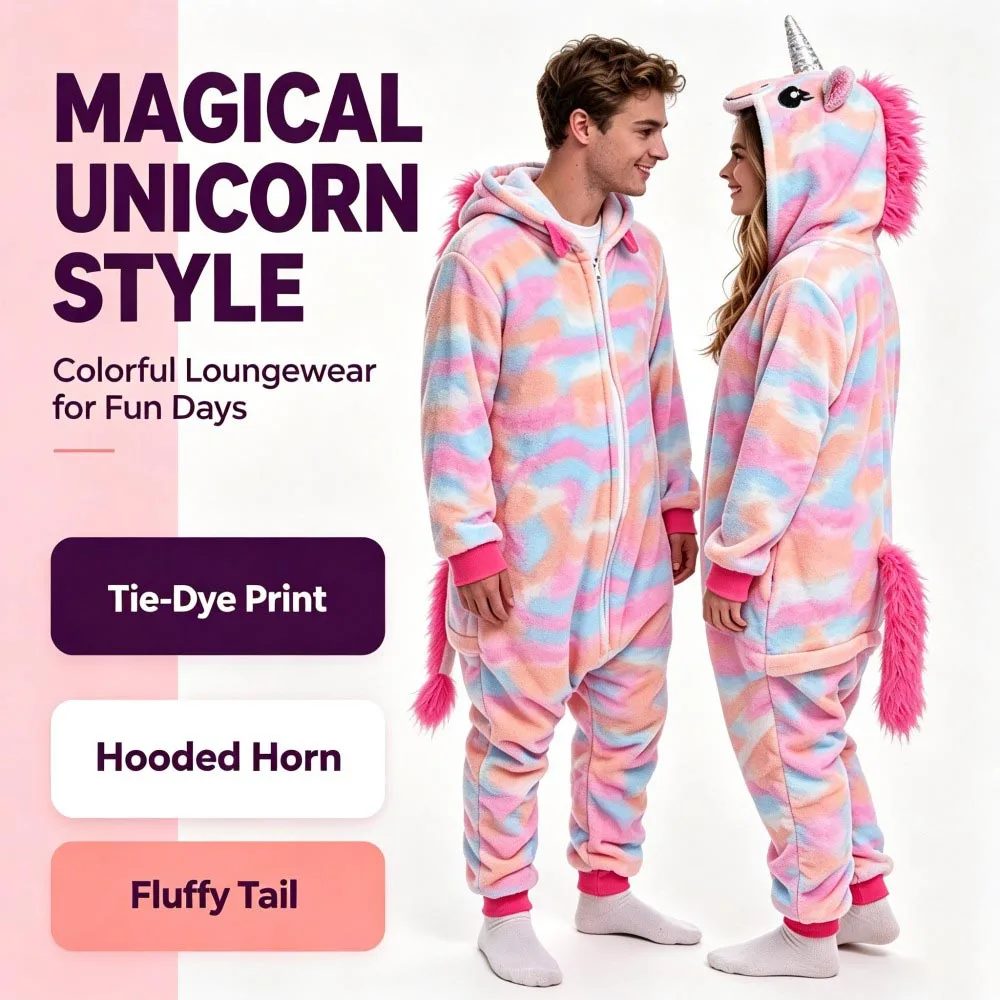 One Piece Hooded Unicorn Kigurumi Oneises Couples Pajamas Halloween Dinosaur Skull Cosplay Costumes Women Men's Party Jumpsuits