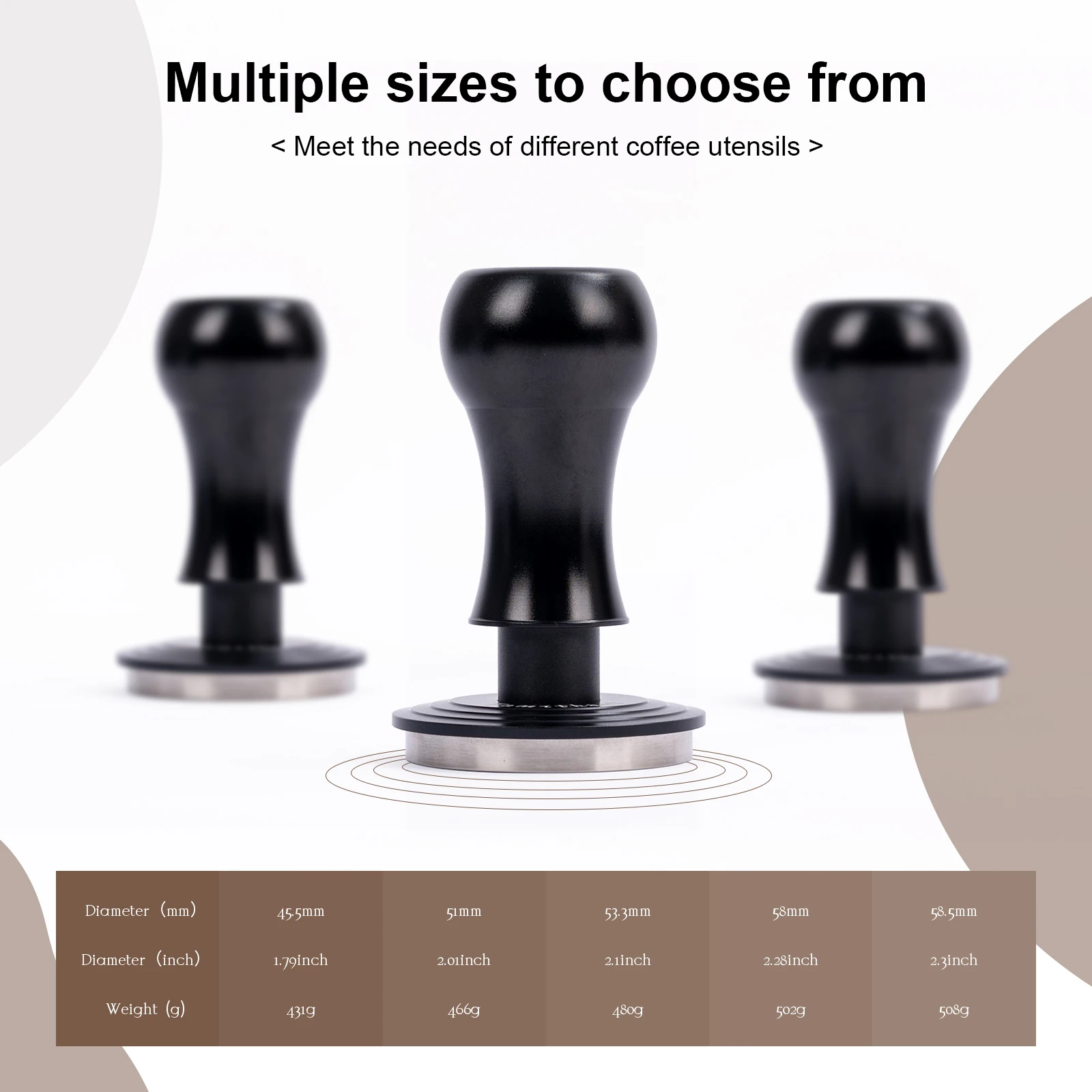 مطحنة القهوة من الفولاذ المقاوم للصدأ أداة احترافية لـ Baristas 53.3 مم 45.5 مم 58 مم 58.5 مم المقاسات المتاحة