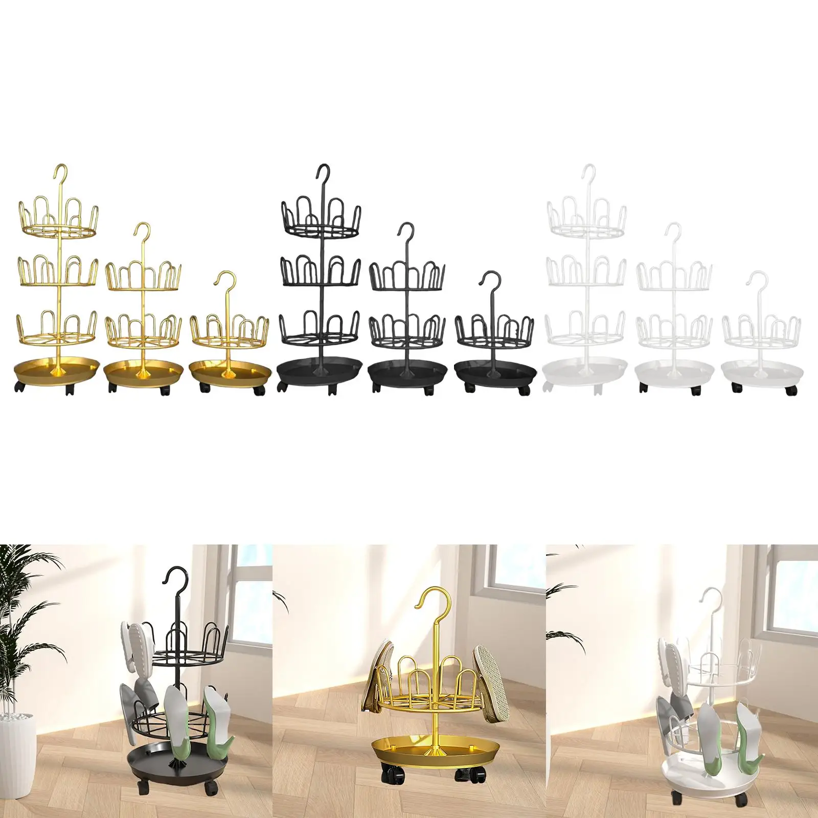 Revolving Shoe Tree Metal with Hanging Hook Shoe Display Shoes Drying Round Shoe Storage Organizer for Corner Home Door Bedroom