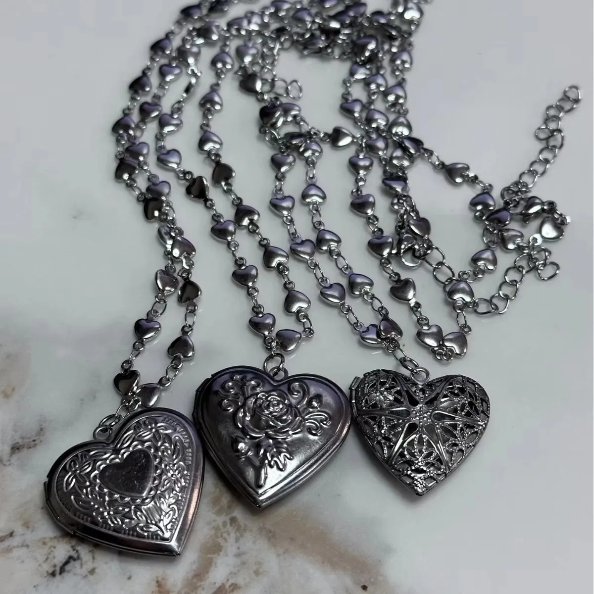 Romantic Heart Photo Locket Frame Pendant Necklace Silver Color Stainless Steel Heart Chain Necklaces Women Y2K Charms Jewelry