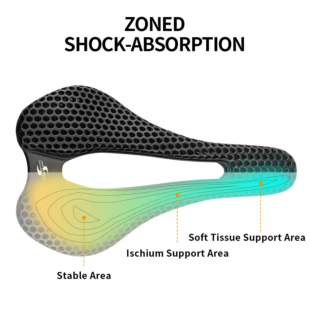 Wildside 3D Printed Bike Saddle Nylon Bottom Shell Hollow Breathable Ergonomic Bike Cushion Shock Absorption Cycling Seat 155mm