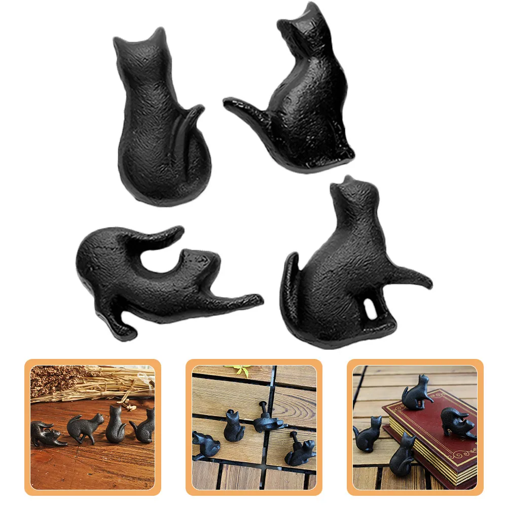 4Pcs Vintage Style Cabinet Door Knobs Small Cat Design Dresser Pulls Smooth Furniture Handles Decorative Drawer Knobs