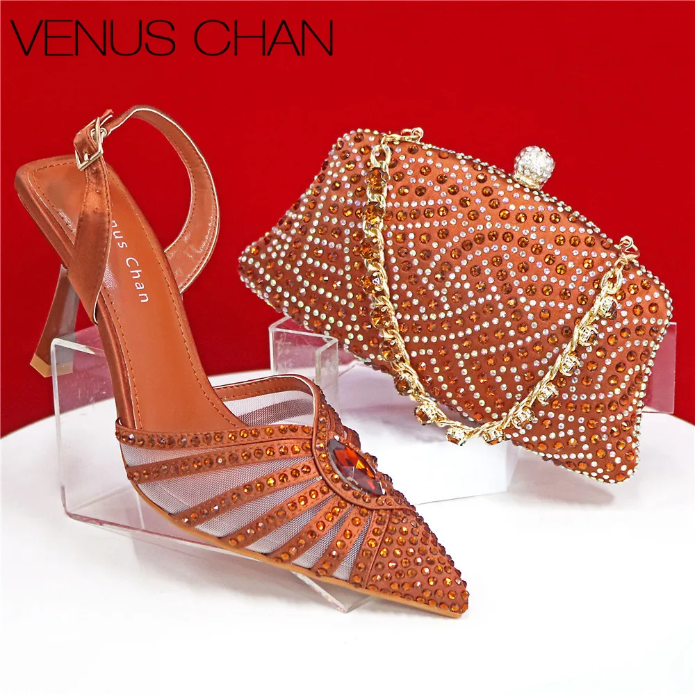 

Итальянский дизайн, инкрустированные стразами, женская вечерняя женская обувь и сумка, нигерийская золотая мини-сумка, женские туфли на высоком каблуке