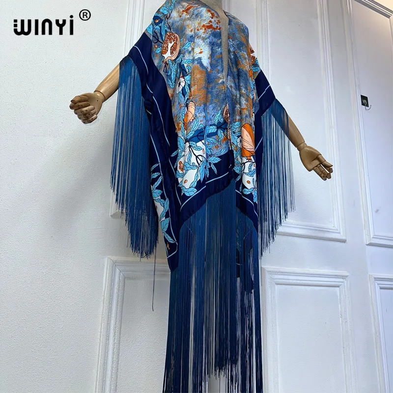 WINYI kimono letnia Bikini we wzory boho elegancka modny kardigan wakacyjna sukienka z frędzlami modny płaszcz odzież typu free size