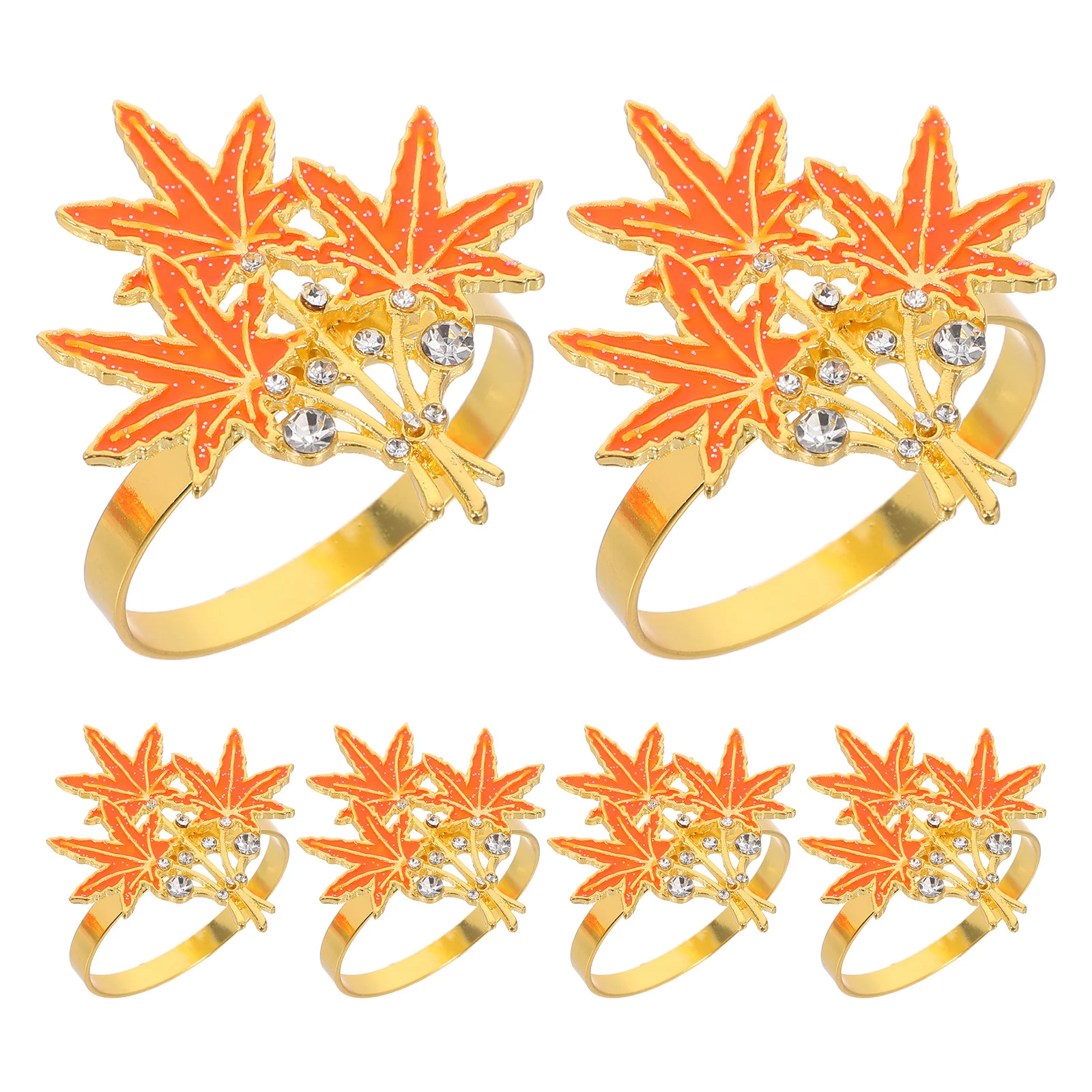 

6Pcs Maple Leaf Napkin Rings Rhinestone Metal Holiday Napkin Holder Thanksgiving Table Decor Festive Dinner Napkins Holders Ring