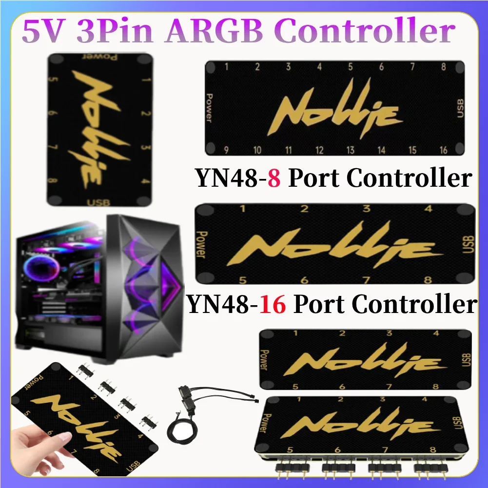 

5V 3PIN ARGB Controller 8/16 Way Support SignalRGB OpenRGB ARGB Splitter Hub SATA Power or Extended Motherboard Interface