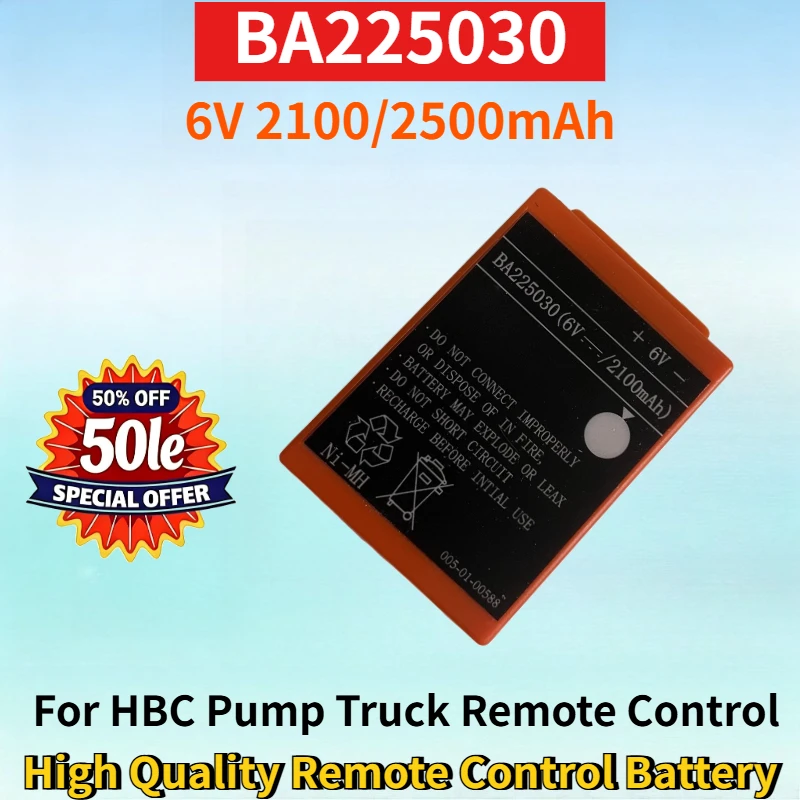 

New BA225030 6V 2100/2500mAh NI-MH Rechargeable Battery for HBC Pump Truck Remote Control High Quality Remote Control Battery