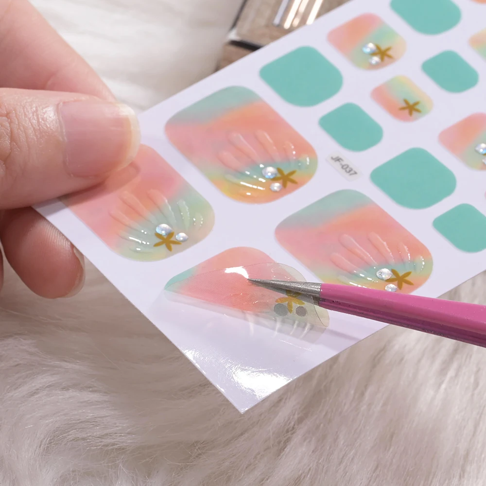 5-blad bakvrije teennagelsticker volledige dekking DIY teennagelpatch stickers voet nagelkunst decoratie zomer zelfklevende teennagelstrips