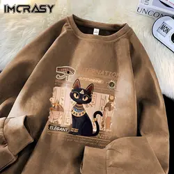 Suede Hoodie Men's and Women's Retro Top Trendy Brand Loose Cartoon Print Round Neck