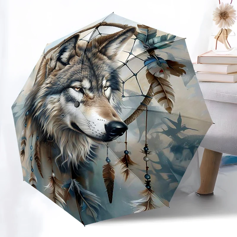 

1PC Indian Dreamcatcher Wolf Umbrella, Lightweight 8-Rib Iron Frame, Perfect for Outdoor Travel, Home Accessory, Christmas Gifts