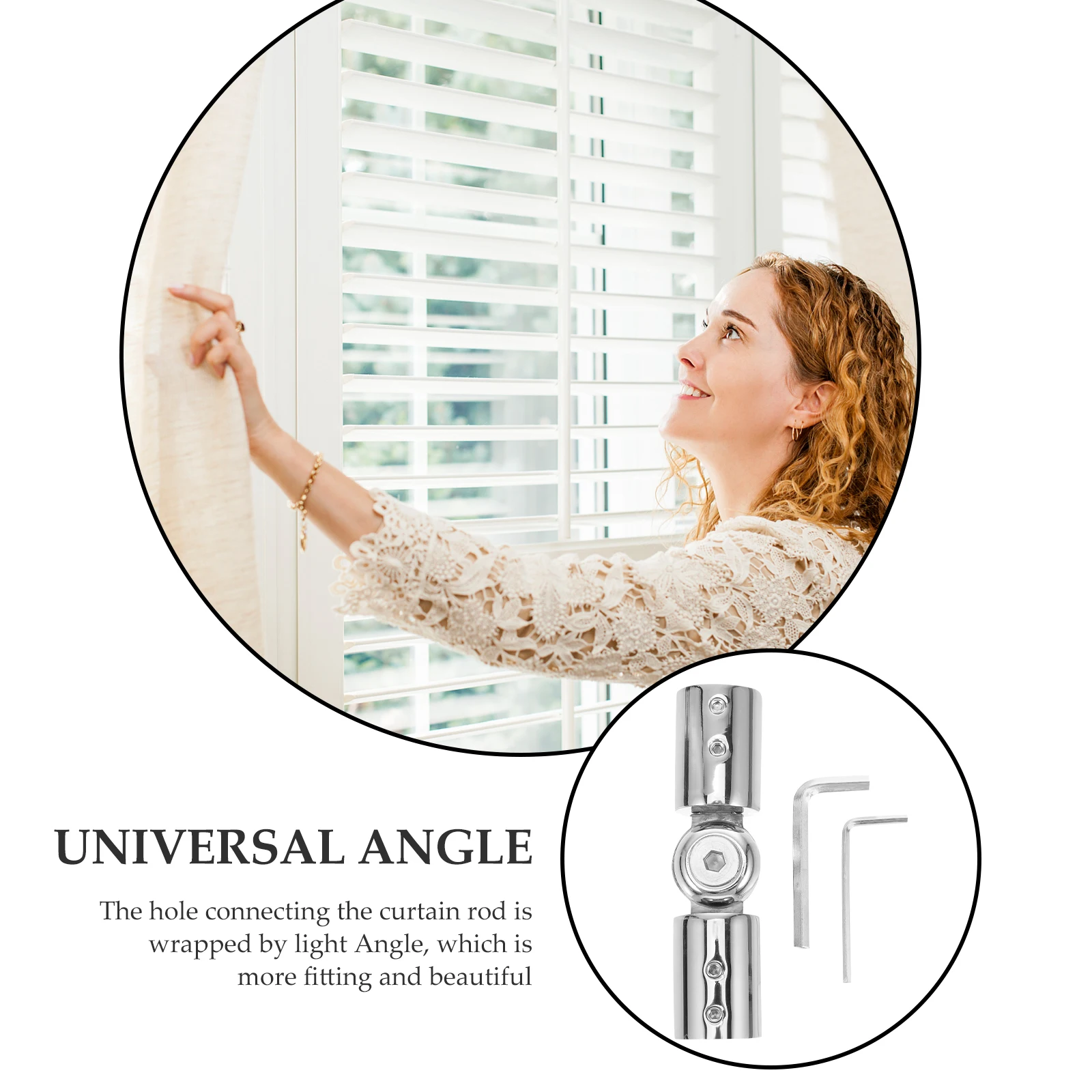 

Stainless Steel Round Tube Adjustable Corner Elbow for Heavy Duty Curtain Rods 90-180 Degree Zinc Alloy Bedroom Drapery Rod