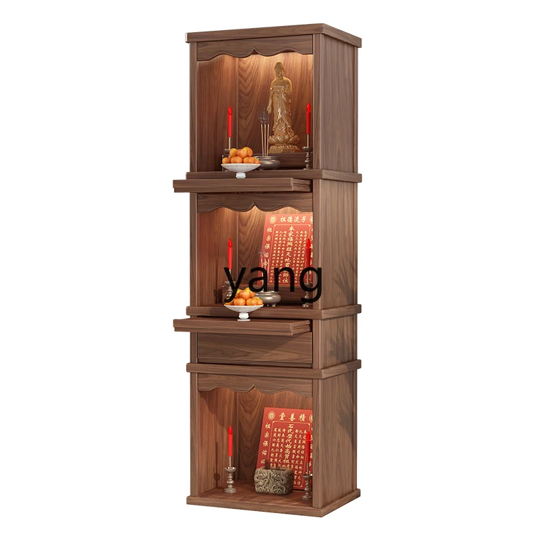 LH  simple solid wood shrine cabinet three-layer black walnut shrine ancestral shrine home
