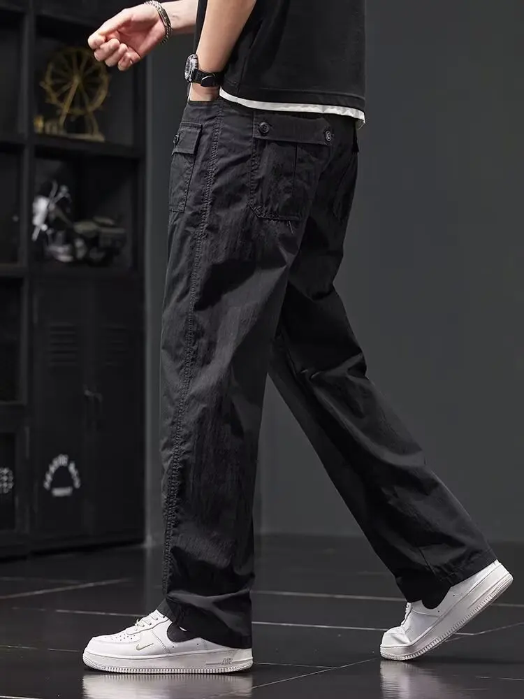 

Американские рабочие брюки в стиле ретро, мужские свободные прямые повседневные длинные брюки, летние модные брендовые мужские спортивные широкие брюки