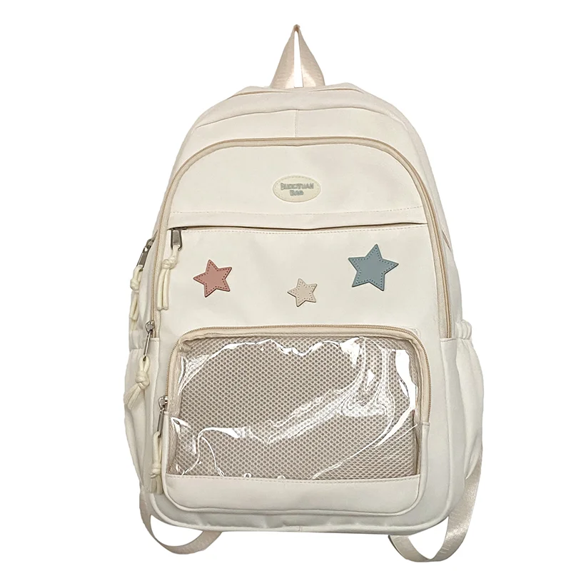 Japanese Girls Backpack Women Clear Pin Display Kawaii Ita Shoulder Bag Korean Student Multi Pocket Nylon Large Casual Schoolbag