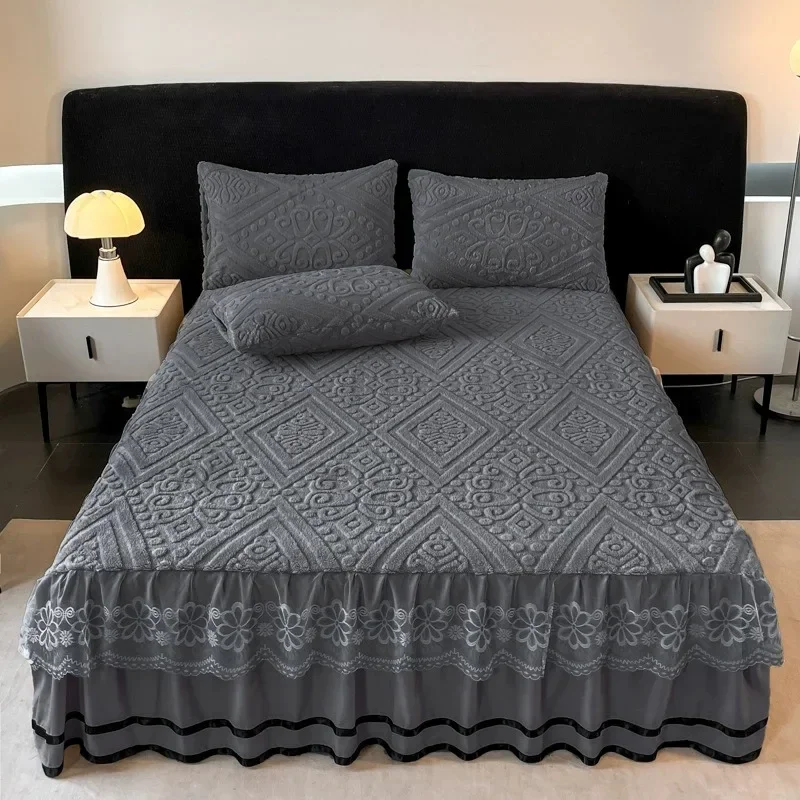 2026 الأميرة نمط الدانتيل تنورة سرير بلون غطاء سرير مفرد أفخم فراش الغطاء الواقي الفراش المنتج Faldón De Cama