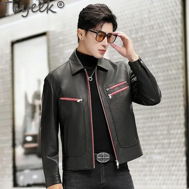 Tcyeek Natural Leather Jacket Men 2025 Fashion Real Goatskin Coat Male Spring Autumn Clothes Men's Motocycle Jackets Thin Style