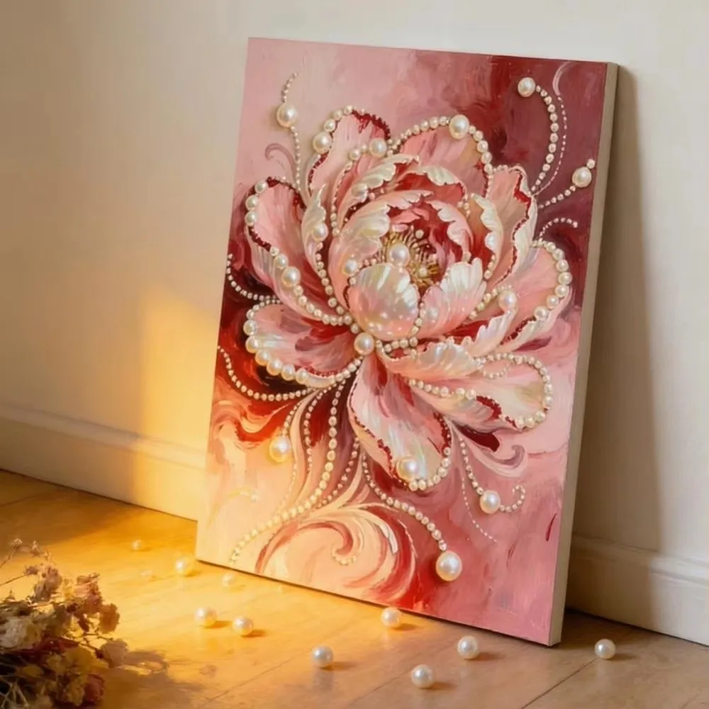 20*30CM Flower Pearl Diamond Art Kits Density Board Oil Canvas 3D Plastic Painting Kit Arts Craft Art Pearl Gem Painting Picture