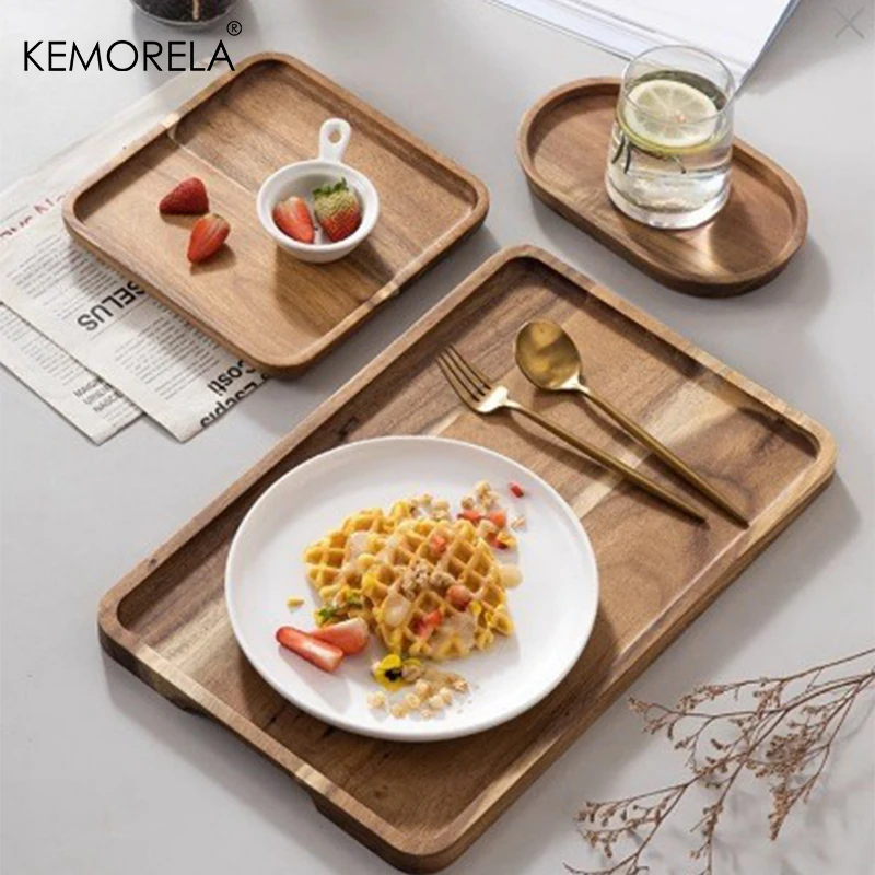 1PCS Acacia Wood Coffee Tray Food CupTrays Decorative Wood Tray Dessert Bamboo Tray Gongfu Tea Tray Kitchen Storage Accessories