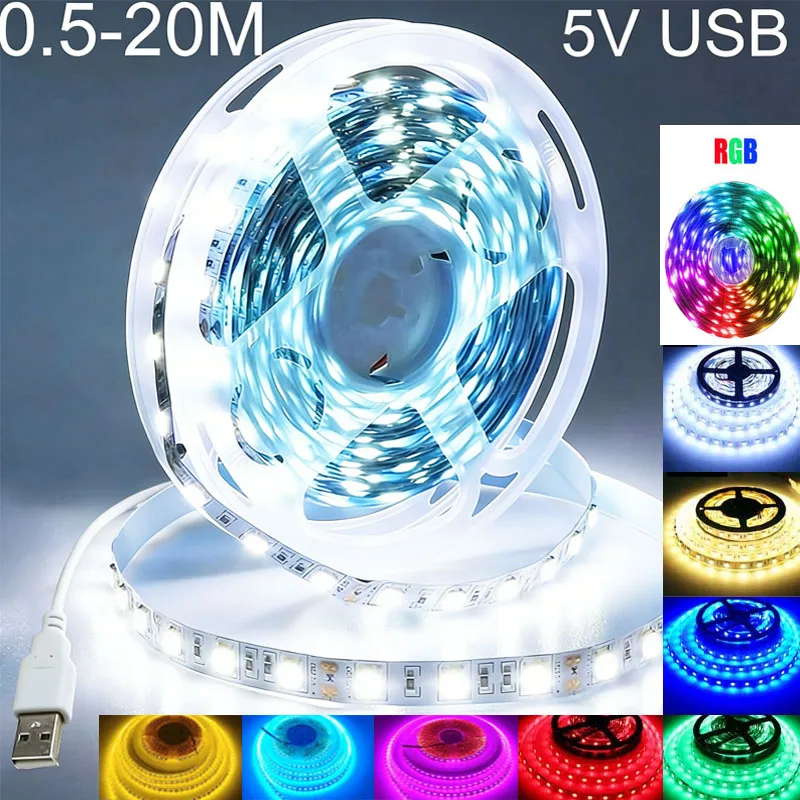 USB LED Strip Light Flexible Lamp 1M 2M 3M 4M 5M SMD3528 Diode Desk Screen TV Background Lighting Cabinet Lights Night