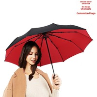 10-Bone double-layer automatic umbrella men's and women's folding plain umbrella